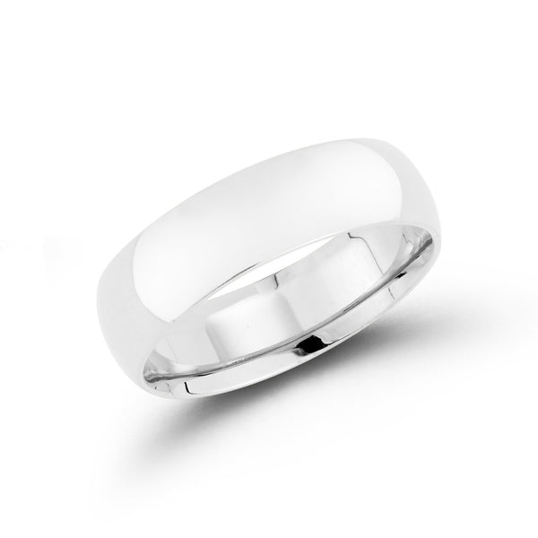 White Gold-1^Men's Wedding Bands: 6mm Mens Half Round Comfort Fit Wedding Band in White Gold