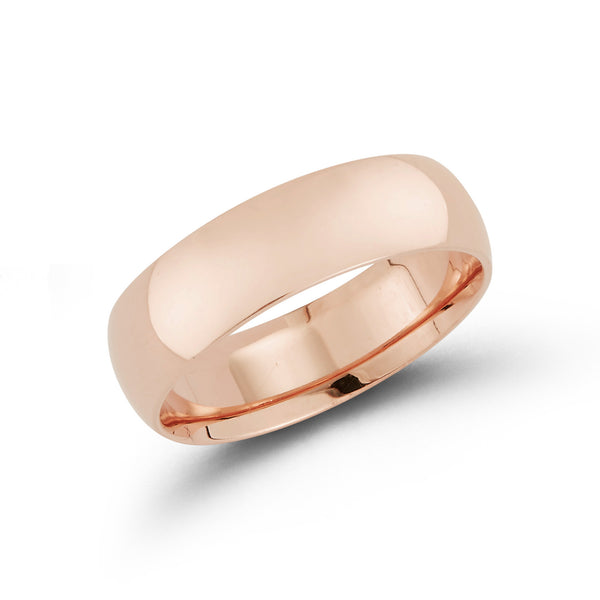 Rose Gold-1^Men's Wedding Bands: 6mm Mens Half Round Comfort Fit Wedding Band in Rose Gold