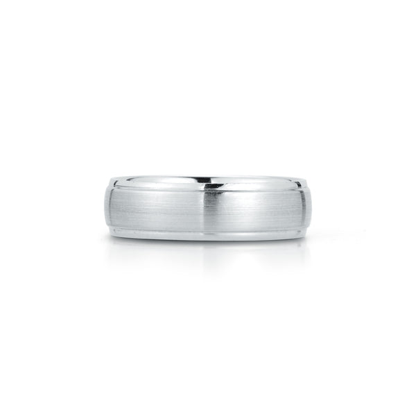 White Gold-2^Men's Wedding Bands: 6mm Mens Half Round Beveled Edge Wedding Band in White Gold