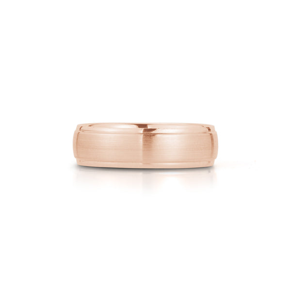 Rose Gold-2^Men's Wedding Bands: 6mm Mens Half Round Beveled Edge Wedding Band in Rose Gold