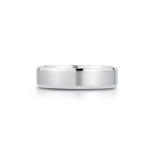 White Gold-3^Men's Wedding Bands: 6mm Mens Beveled Edge Wedding Band in White Gold