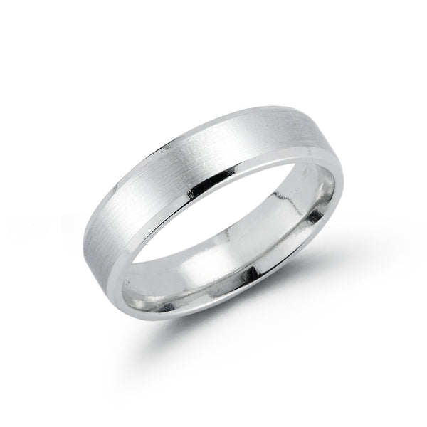 White Gold-1^Men's Wedding Bands: 6mm Mens Beveled Edge Wedding Band in White Gold