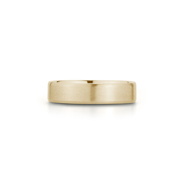 Yellow Gold-2^Men's Wedding Bands: 5mm Mens Brushed Beveled Wedding Band in Yellow Gold