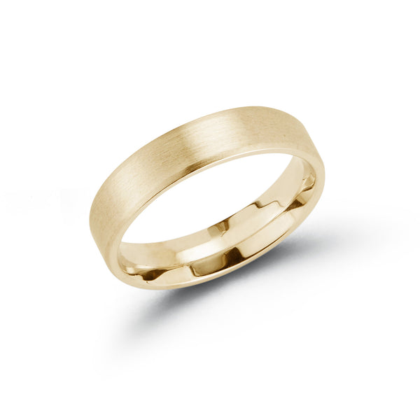 Yellow Gold-1^Men's Wedding Bands: 5mm Mens Brushed Beveled Wedding Band in Yellow Gold