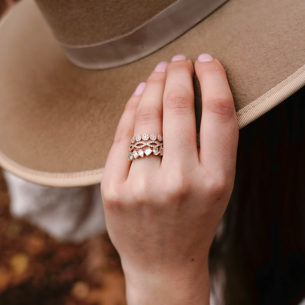 Rose Gold-2^Stackable Rings: DRD 7 Stone Multi-Shape Ring in Rose Gold