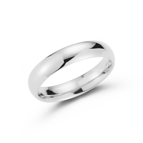 White Gold-1^Men's Wedding Bands: 5mm Mens Half Round Comfort Fit Wedding Ban in White Gold