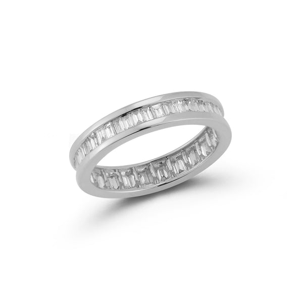 White Gold-1^Diamond Eternity Rings: Sadie Pearl Channel Set Baguette Eternity Ring in White Gold