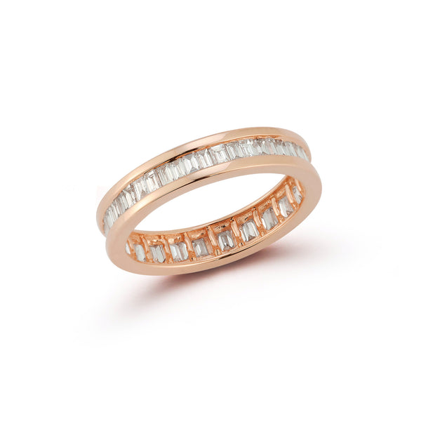 Rose Gold-1^Diamond Eternity Rings: Sadie Pearl Channel Set Baguette Eternity Ring in Rose Gold