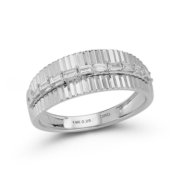 White Gold-1^Designer Diamond Rings: Sadie Pearl Baguette Fluted Ring in White Gold