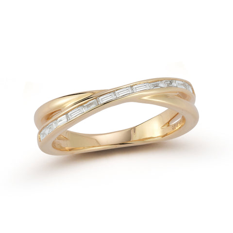 Yellow Gold-1^Stackable Rings: Reese Brooklyn Baguette Crossover Ring in Yellow Gold