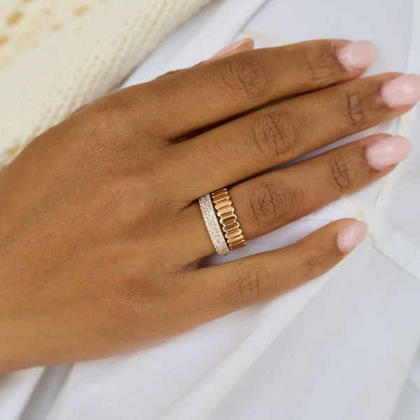 Rose Gold-2^Diamond Stacking Rings: Sylvie Rose Large Pavé Ring in Rose Gold