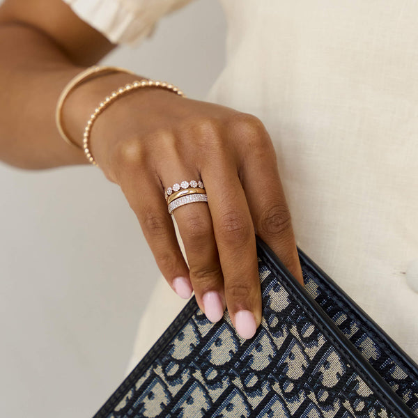 Rose Gold-3^Diamond Stacking Rings: Sylvie Rose Large Pavé Ring in Rose Gold