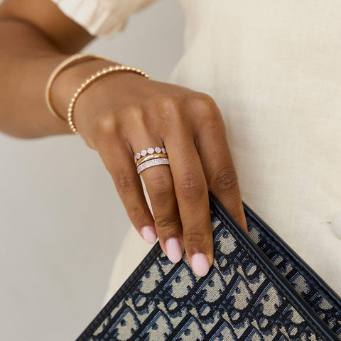 Yellow Gold-3^Diamond Stacking Rings: Sylvie Rose Large Pavé Ring in Yellow Gold