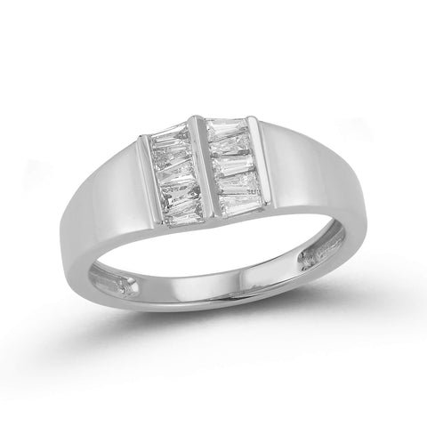 White Gold-1^Diamond Signet Rings: Sadie Pearl Tapered Baguette Signet Ring in White Gold