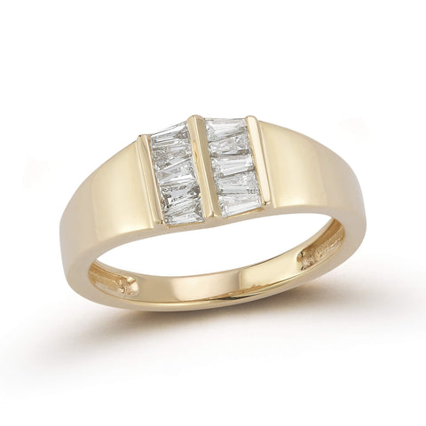 Yellow Gold-1^Diamond Signet Rings: Sadie Pearl Tapered Baguette Signet Ring in Yellow Gold