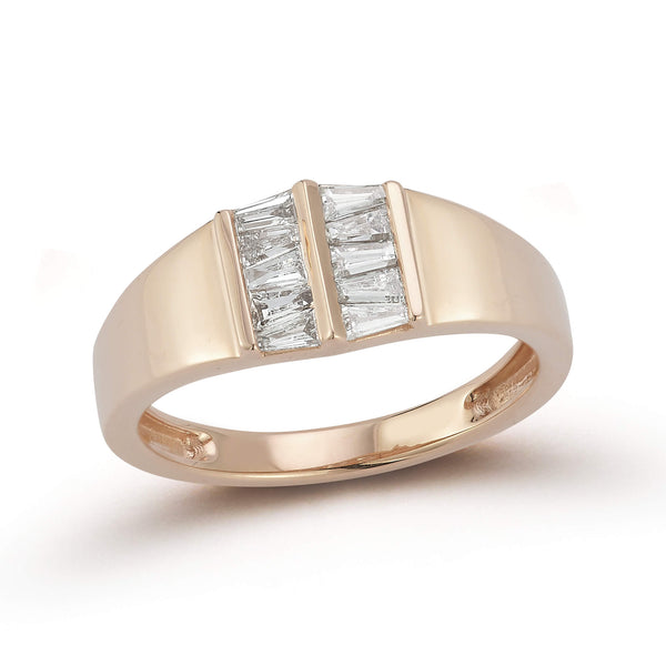 Rose Gold-1^Diamond Signet Rings: Sadie Pearl Tapered Baguette Signet Ring in Rose Gold