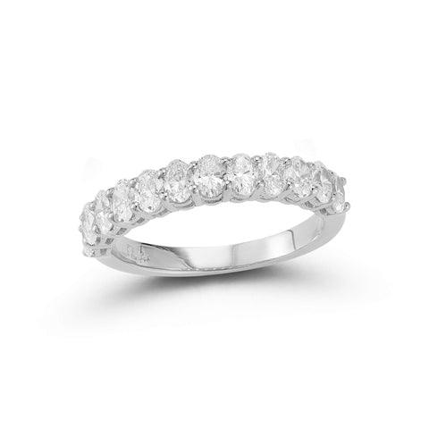 White Gold-1^Diamond Eternity Bands: DRD 0.10 Ct. Oval Diamond Halfway Ring in White Gold