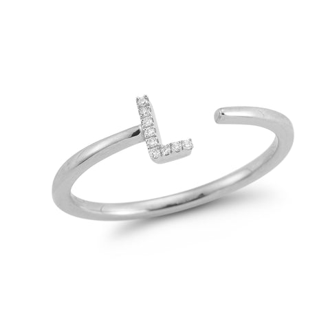 White Gold-1^Diamond Initial Rings: DRD Single Initial Ring in White Gold