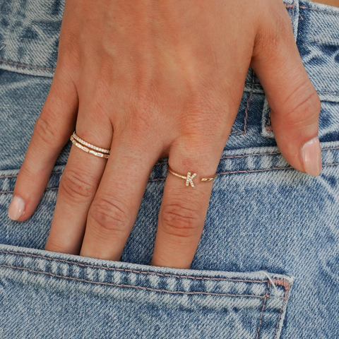 Yellow Gold-3^Diamond Initial Rings: DRD Single Initial Ring in Yellow Gold