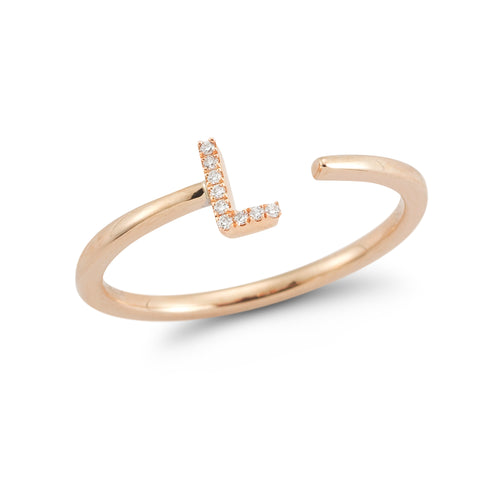 Rose Gold-1^Diamond Initial Rings: DRD Single Initial Ring in Rose Gold