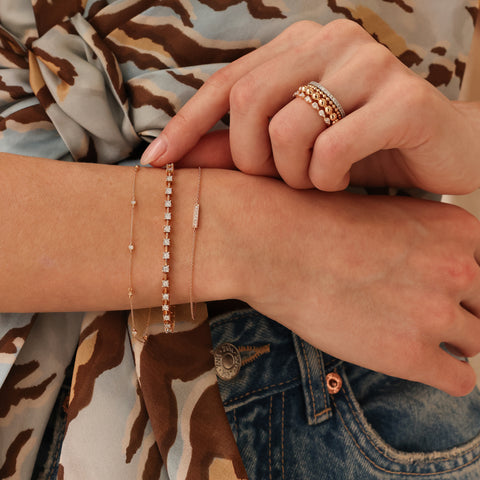 Rose Gold-2^Diamond Station Bracelets: Lulu Jack Single Diamond Bezel Station Bracelet in Rose Gold