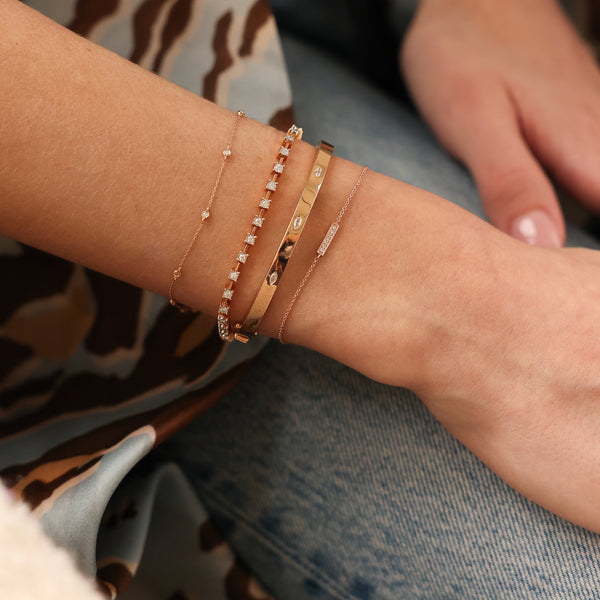 Rose Gold-2^Diamond Cuff Bracelets: Alexa Jordyn Inlay Marquise Bracelet in Rose Gold