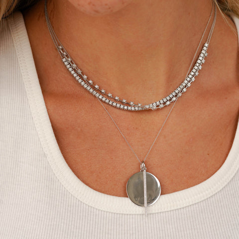 White Gold-3^Diamond Pendant Necklaces: Sylvie Rose Disc and Pave Bar Necklace in White Gold