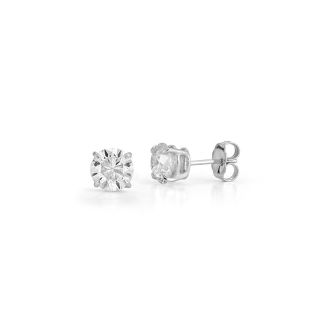 White Gold-1^Diamond Stud Earrings - DRD Diamond Solitaire Studs 2.40 Ct. Total Weight in White Gold