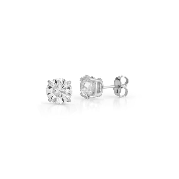 White Gold-1^Diamond Stud Earrings - DRD Diamond Solitaire Studs 3.00 Ct. Total Weight in White Gold