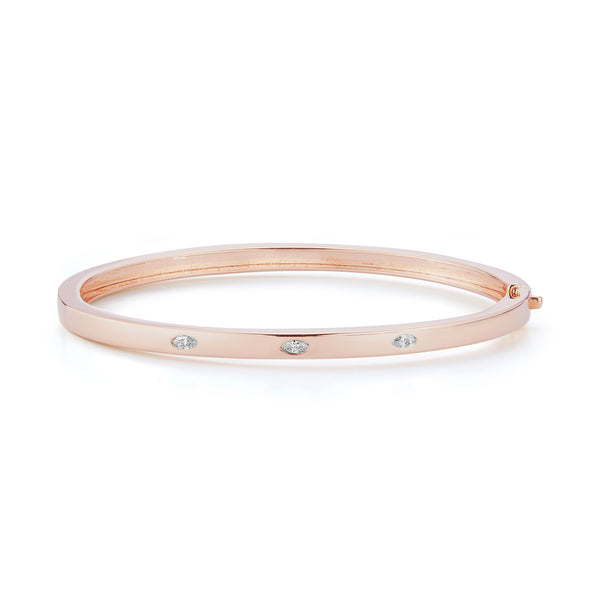 Rose Gold-1^Diamond Cuff Bracelets: Alexa Jordyn Inlay Marquise Bracelet in Rose Gold