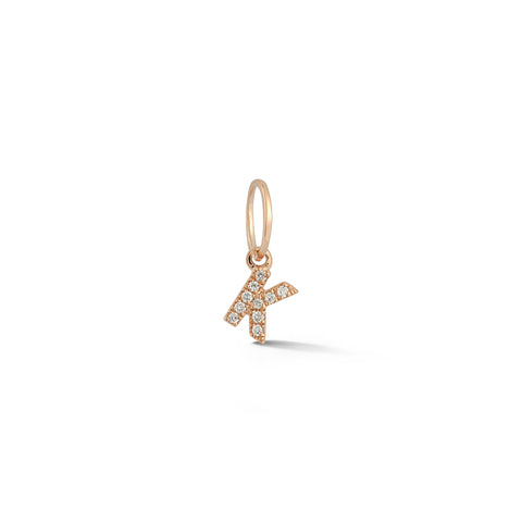 Rose Gold-1^Designer Diamond Necklaces: DRD Pave Diamond Initial Charm in Rose Gold