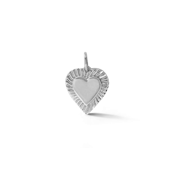 White Gold-1^Spiral Border Double Heart Charm in White Gold