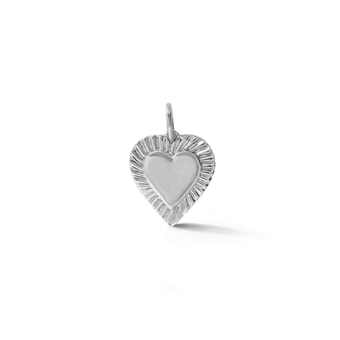 White Gold-1^Spiral Border Double Heart Charm in White Gold