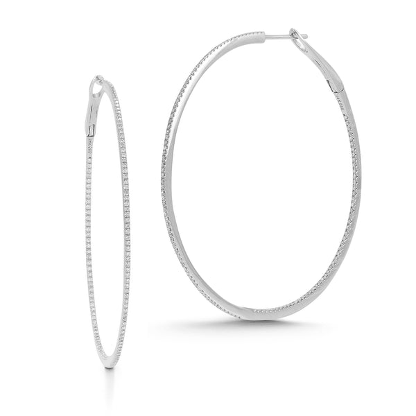 White Gold-1^Gold Diamond Hoops: DRD Diamond Large Hoops in 14K White Gold