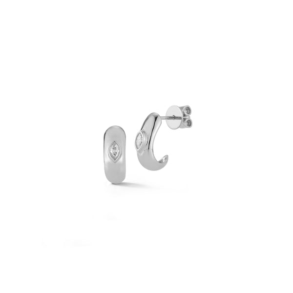 White Gold-1^Diamond Huggie Earrings: Alexa Jordyn Marquise Inlay Huggies in White Gold