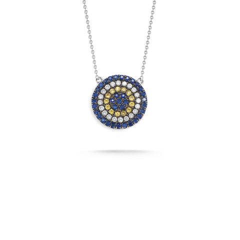 White Gold,Blue Sapphire^1 Evil Eye Gold Necklaces: Carly Michelle Evil Eye Diamond Blue Sapphire Necklace in White Gold