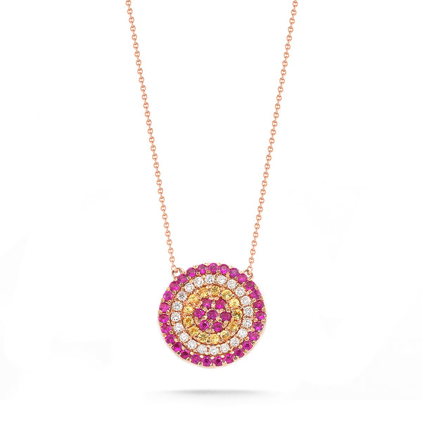 Rose Gold-1^Evil Eye Gold Necklaces: Carly Michelle Evil Eye Diamond and Dark Pink Sapphire Necklace in Rose Gold Thumbnail-only