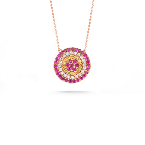 Rose Gold,Dark Pink Sapphire^1 Evil Eye Gold Necklaces: Carly Michelle Evil Eye Diamond and Dark Pink Sapphire Necklace in Rose Gold