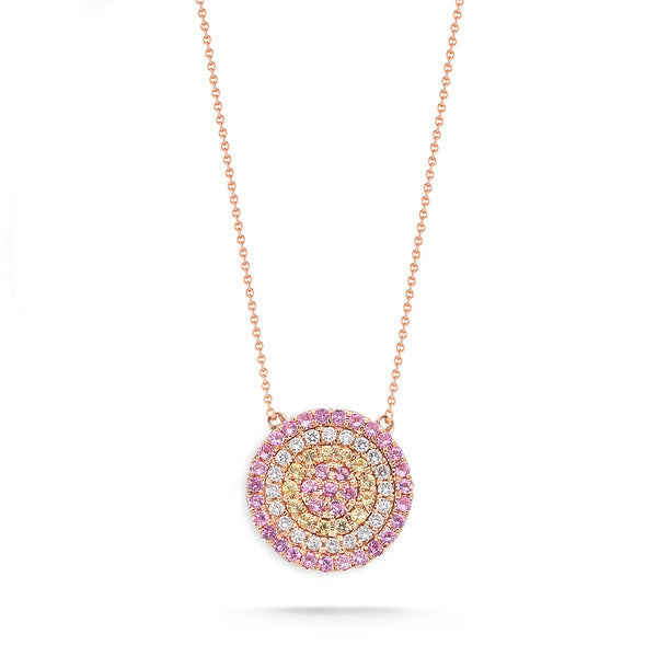 Rose Gold-1^Evil Eye Gold Necklaces: Carly Michelle Evil Eye Diamond and Light Pink Sapphire Necklace in Rose Gold Thumbnail-only