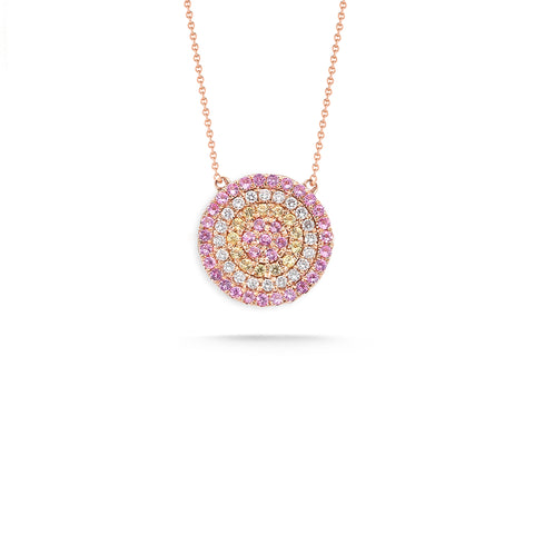 Rose Gold,Light Pink Sapphire^1 Evil Eye Gold Necklaces: Carly Michelle Evil Eye Diamond and Light Pink Sapphire Necklace in Rose Gold