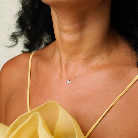 Rose Gold-3^Diamond Pendant Necklaces: Julianne Himiko Diamond Star Necklace 14K Rose Gold