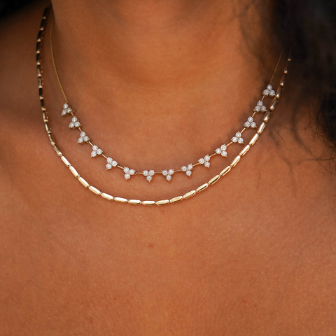 Yellow Gold^5-Diamond Tennis Necklaces: Ava Bea Interval Trio Tennis Necklace in Yellow Gold