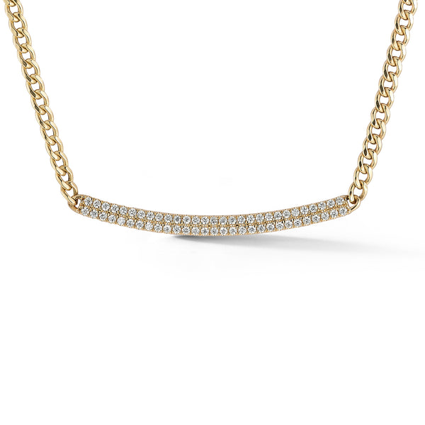 Yellow Gold-1^Designer Diamond Necklaces: Sylvie Rose Cuban Chain Long Bar Necklace in Yellow Gold