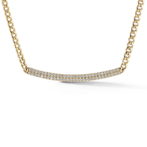 Yellow Gold-1^Designer Diamond Necklaces: Sylvie Rose Cuban Chain Long Bar Necklace in Yellow Gold