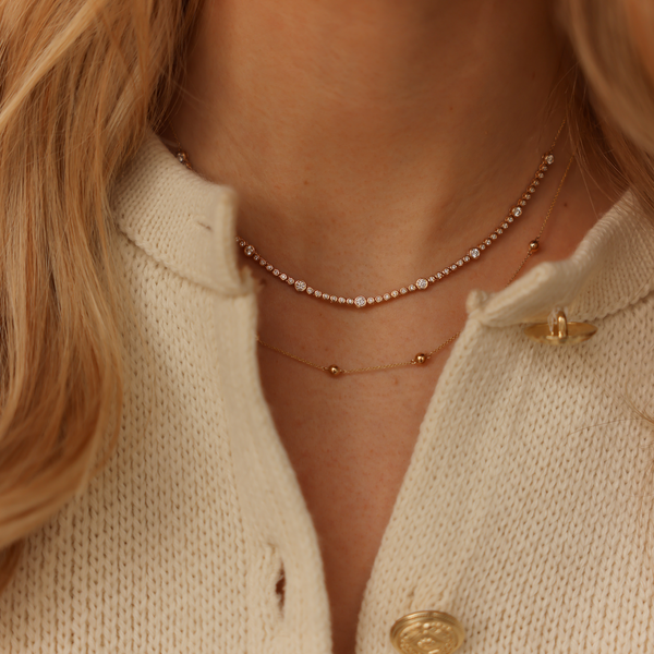 Yellow Gold-3^Diamond Tennis Necklaces: Lulu Jack Alternating Bezel Tennis Necklace in Yellow Gold