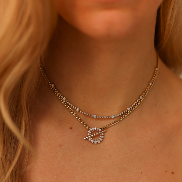 White Gold-2^Diamond Tennis Necklaces: Lulu Jack Alternating Bezel Tennis Necklace in White Gold