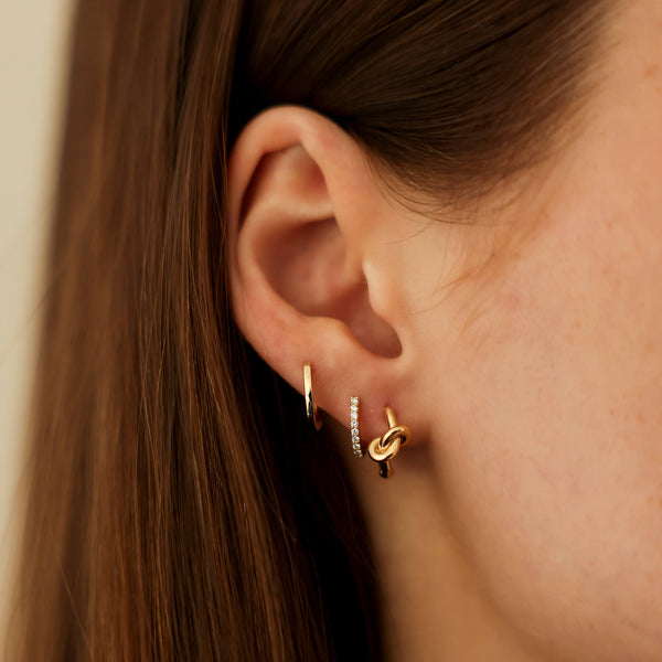 Yellow Gold-2^Huggie Earrings: Nana Bernice Knot Huggies in Yellow Gold