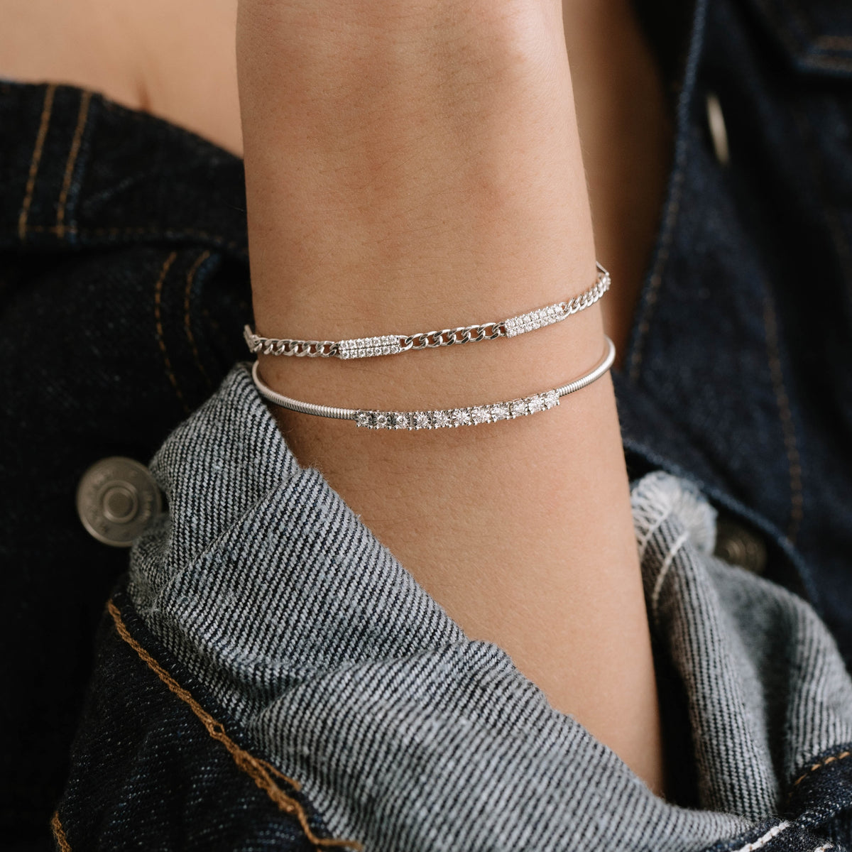 White Gold-2^Diamond Cuff Bracelets: Ava Bea Flexi Cuff in White Gold