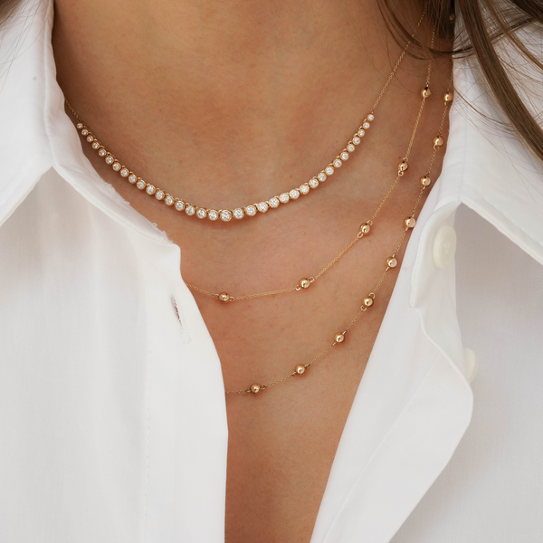 Rose Gold-3^Diamond Tennis Necklaces: Lulu Jack Graduating Bezel Tennis Necklace in Rose Gold