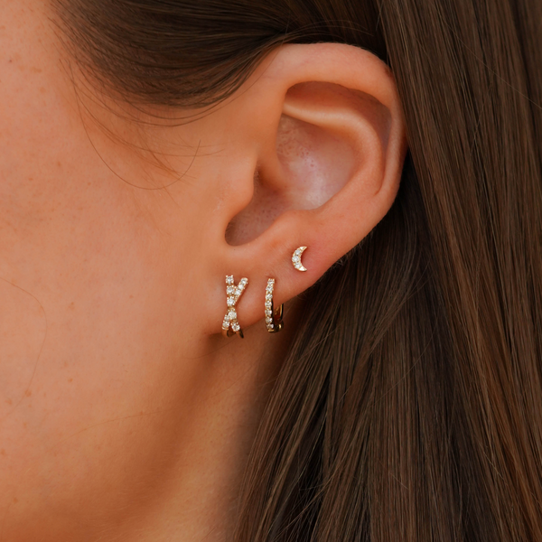 Rose Gold-3^Designer Stud Earrings: Mini Crescent Moon Studs in Rose Gold